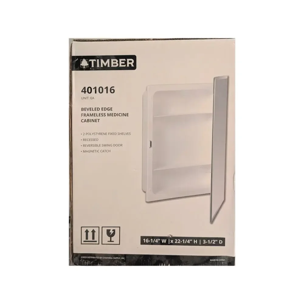 NWT Timber Beveled Edge Frameless Medicine Cabinet Mirror 16-1/4